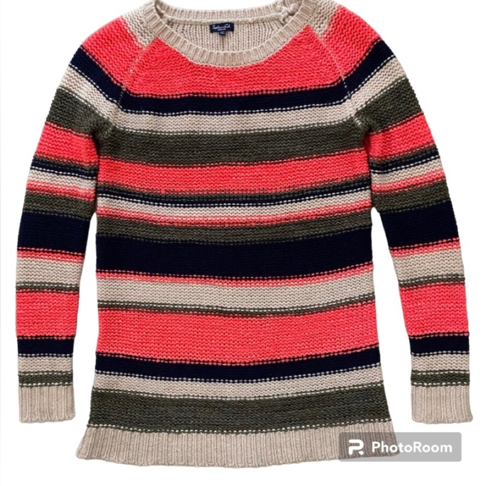 Splendid Colorful Multi-Striped Knit Crew Neck Long Sleeve Sweater Medium